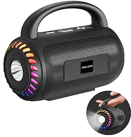 GUDOU Bluetooth Speaker, Outdoor Waterproof Portable Speaker Bluetooth Wireless, with Travel and Hiking Flash Lighting, 5.3bluetooth Version with subwoofer (Black)