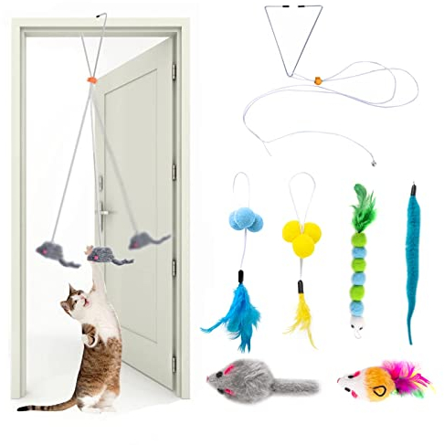 AWAVM 7 Pcs Self-Play Hanging Door Cat Toys for Indoor,Interactive Cat Toys Mouse for Hunting Exercise Cat Boredom Breakers(Colour Random)
