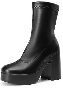 DREAM PAIRS Women's Gogo Ankle Boots Platform Shoes | High Chunky Block Heel, Square Toe, Short Booties, Casual Theme Party, Fashion Dress Shoes