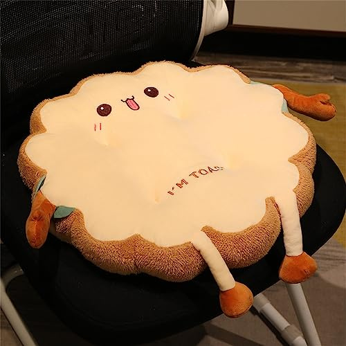 Sitzkissen im Cartoon-Toast-Design, 40 cm, weiches Plüsch-Rückenstütze mit Riemen, Büro-Sitzkissen, lindert Rückenschmerzen, Stuhlkissen für Zuhause, Büro