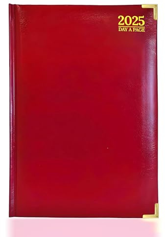 G4GADGET Luxuriöser Terminplaner 2025, A4, burgunderrot/rot, ein Tag pro Seite, gepolsterte Vorderseite und fester Einband, vergoldete Kanten