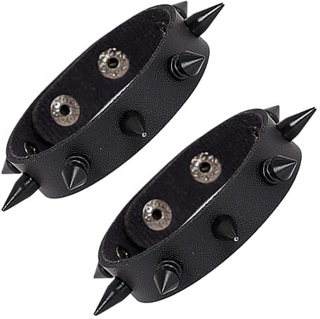 Manfnee Nero Punk Rock Gotico 2Pz Bracciale Unghie Rivetto Polsino Pelle PU Retro vintage Accessorio per Biker Uomo Donna Regolabile