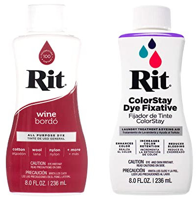 Rit Dye - Tinte líquido para tela de 8 onzas para ropa, decoración y manualidades, color vino con fijador de color