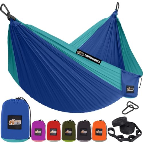 GORILLA GRIP Travel Camping Hammock, Durable Tree Straps, Single, Blue