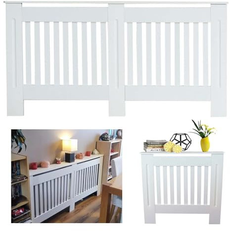 AUTOFU Radiator Cover White Modern MDF Wood Cabinet Vertical Slats Radiator Covers Small H 82 x W 78 x D 19 cm Radiator Shelf Heater Covers Thicken Wooden Hallway Home Office Furniture Decorative