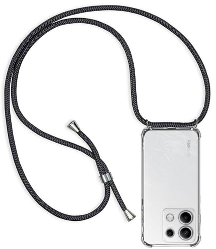 ZYIMOU für Xiaomi Redmi Note 13 5G Hülle mit Band, Handyhülle Xiaomi Redmi Note 13 5G Handykette Hülle mit Kette Schutzhülle Kordel zum Umhängen Transparent Weich TPU Silikon Bumper, Schwarz