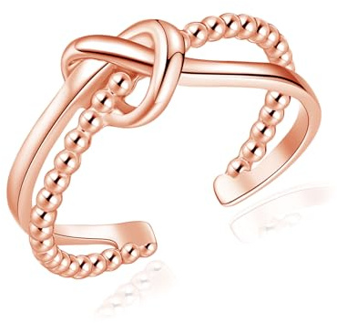 Cangall Silber Damen Ringe, 925 Sterling Silber Offen Verstellbar Ringe, Elegant Schlicht Rose Gold Liebesknoten Ringe, Rose Gold Verstellbare Fingerring Trauringe Verlobungsring Eheringe für Mädchen
