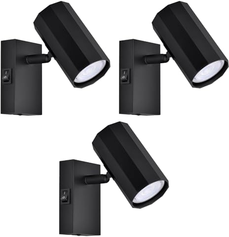 Glitzerlife Spotleuchte Schwarz Spotlight Innen - Wandstrahler mit Schalter 3ER Wandspots GU10 Wandmontage Nachtisschlampe Schwenkbar MAX. 40W Leseleuchte Leselampe Küchenlampe, Ohne Leuchtmittel