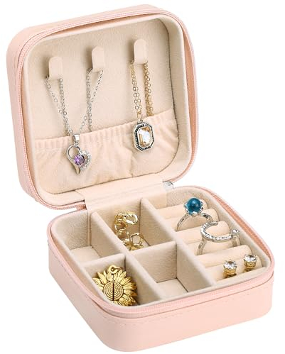 Naler Schmuckkästchen Reise Schmuckkasten für Damen Mädchen Klein Schmuck-Reiseetui für Ringe Ohrringe Armbänder Halsketten (Rosa)