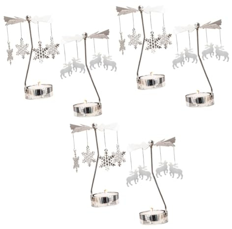 Alipis 3pcs Revolving Metal Candlestick Rotating Candle Holder Windmill Creative Candle Stand Snowflake and Deer Pattern Christmas Party Decor Table Centrepiece