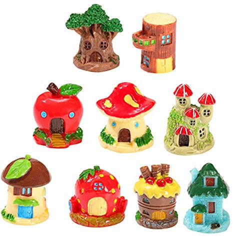 Sosoport 9stücke Mini-harzhaus Ornament Kleines Haus Dekor Für Mini-Garten Mikro-landschaftsgarten-Dekoration Tragbares Mini-landschaftsornament Fotorequisite Für Haushaltsbedarf