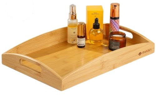 Daniks Bandeja Grande de Bambú con Asas, Rectangular para Desayuno, Comida, Té, Mesa de Café, y Decorativa para Cocina o como Bandeja de Mayordomo