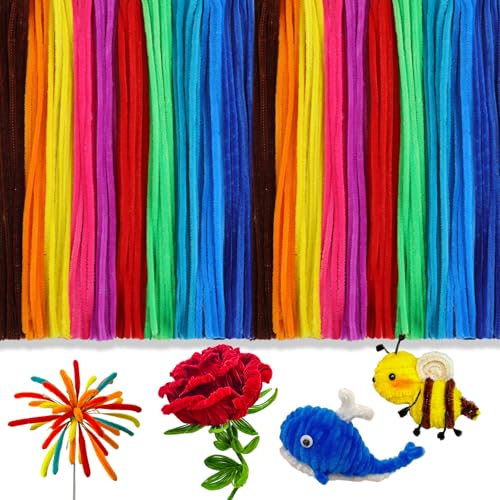 Kuppt 100 Stück Pfeifenreiniger, Pfeifenputzer Zum Basteln, Pfeifenreiniger Chenilledraht, Pfeifenputzer Bunt, Pipe Cleaners Bulk for für Bastel- und Heimwerkerliebhaber, Heimdekoration