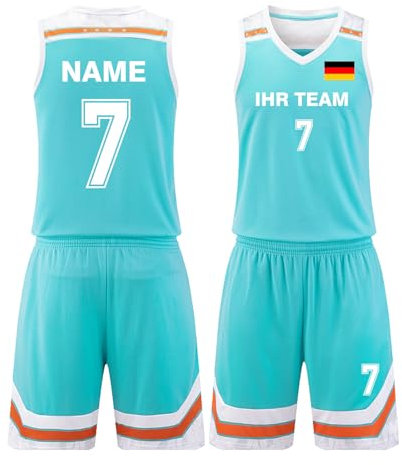 LAIFU Personalisierte Basketball Trikots, Atmungsaktive Trikots für Erwachsene, Geschenk für Erwachsene, Unisex, T-Shirt, Basketball Jersey, Hellblau, Türkis