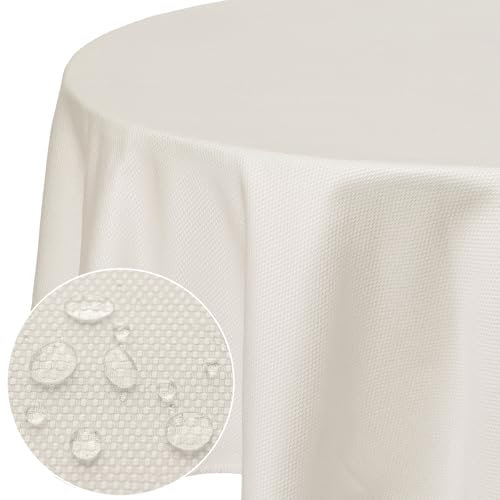 Softalker Outdoor Tischdecke Abwaschbar Rund 160 cm Beige Tischdecken Wasserabweisend Tischtuch Fleckschutz Tischdecke Jacquard-Geometrischem Table Cloth für Outside Garten Party Geburtstag Hochzeit