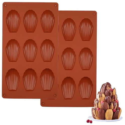 Plipdhy 2er-Satz Silikon Madeleine Backform, 9 Hohlräume, Antihaftbeschichtet, Leicht Lösbar, für Pudding, Schokolade, Kuchen und Kekse