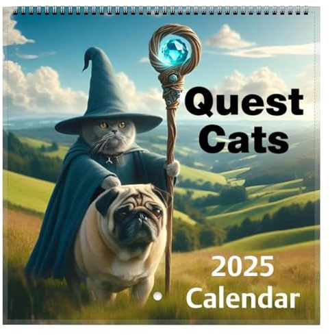 Weird Medieval Quest Cats Kalender 2025, Lustige Katze Wandkalender, 12 Monate Kalender Monatlicher Papierplaner, Weihnachten Neuheit Geschenk für Familie Freunde