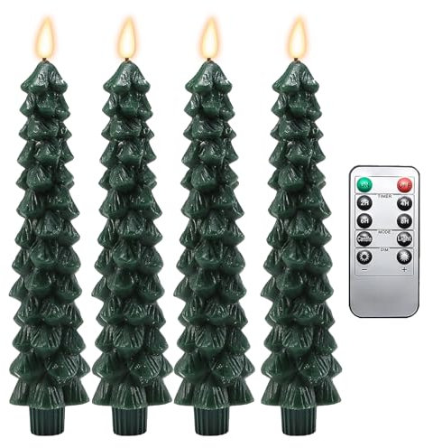 Walopola Bougies LED sans flamme avec télécommande, bougies à DEL en forme d'arbre de Noël, à piles, bougies coniques pour sapin de Noël vacillantes pour la maison
