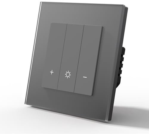 MVAVA Alexa Lichtschalter, Wlan Dimmschalter Kompatibel mit Alexa/Google Home, Glas Lichtschalter Unterputz Funktioniert mit Tuya/Smart Life App, Neutrale Leitung Benötigt 1 Fach 1 Weg Grau