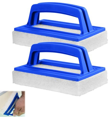 Pool Schwammbürste, 2 Stück Pool Reinigungsschwamm mit Griff, Pool Randreiniger, Poolreinigung Handschrubber, Schwimmbad Bürste zum Reinigen von Schmutz und Moos Entfernen, Blau