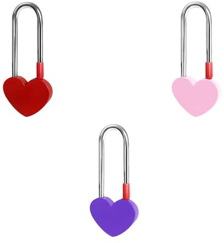 Lot de 3 cadenas en forme de cœur sans clé en alliage de zinc pour voyage, anniversaire, mariage (rouge + rose + violet)