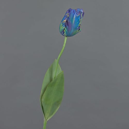 artplants.de Künstliche Papageientulpe Uakari, blau-grün, 65cm, Ø6cm | Kunst Papageientulpe