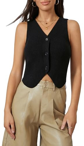 Women Knitted Waistcoat Vest Solid Color V-Neck Sleeveless Button Down Lightweight Sweater Retro Thread Knitwear Streetwear