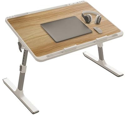 Faltbarer Laptop-Schreibtisch, Holzmaserung, große Fläche, Größe XXL, 70 x 45 cm, 8 Höhen und Winkel, verstellbarer Betttisch, Lerntablett, Laptop-Ständer für Bett, Couch, Sofa mit 2 Stoppern