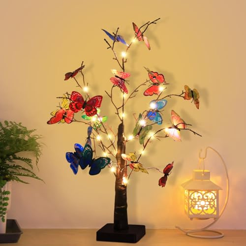Led Lichterbaum Innen Schmetterling Baumbeleuchtung Innen Tree Light,Frühlingsdeko Baumlampe 24 24LED Beleuchtete Tischlampe Osterdekoration,USB Powered Lampe für Home Party Hochzeit Decor (Black)