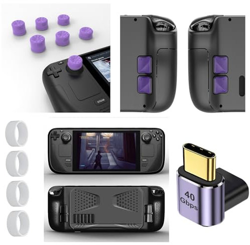 TGDPLUE Steam Deck Case Set with Protective Cover,Back Button Grips,Joystick Caps,90 Degree USB-C Male to USB-C Female Adapter,Joystick Protector Rings Compatible with Steam Deck OLED