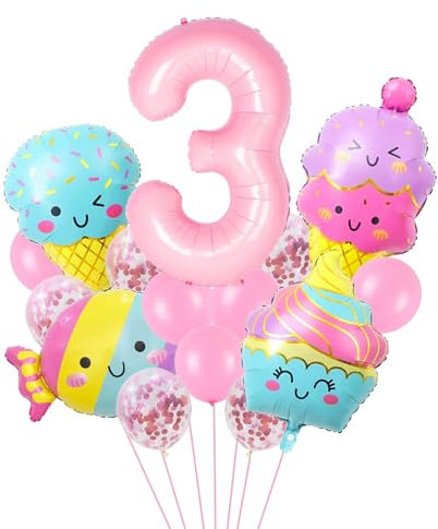 Eiscreme Folienballons, 15 Stück Eiscreme Luftballons Geburtstag, Folienballon Candy Mädchen, Ice Cream Helium Ballons, Pastellfarben Luftballon für Kinder Eiscreme Mottoparty Dekorationen (Rosa-3)