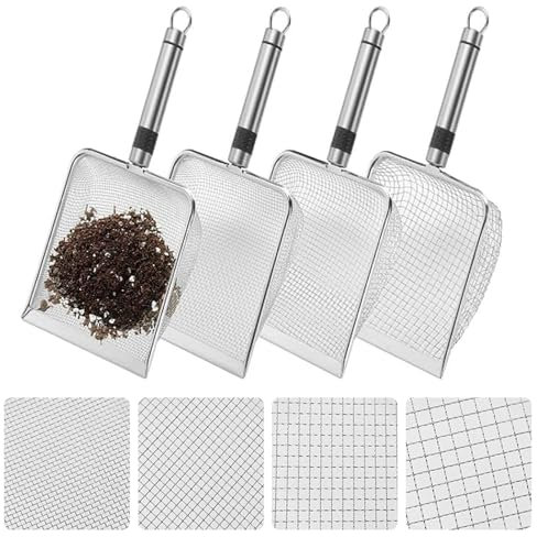 Yunlaishaocer Setaccio da Giardino in Acciaio Inox 4 Pezzi, Setaccio per Terreno Setaccio Sabbia per terriccio, Compost, Semi (Maglia 2/2,8/3,8/5 mm)