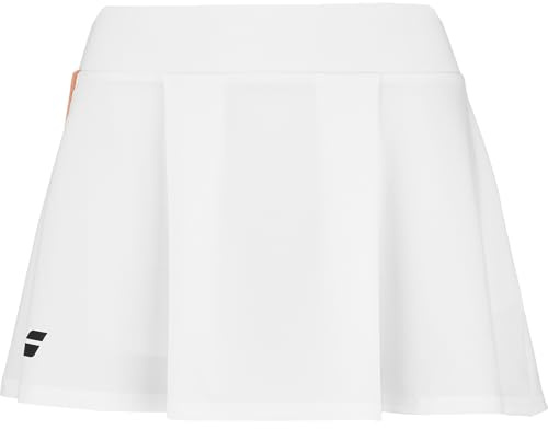 Babolat, Tennisrock Modell Play, Elastische Größe 6-8 Jahre, Farbe Weiß/Orange, Atmungsaktives Material, Integrierter Shorts, Ideal für Training und Wettkampf
