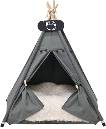Whiwhi Tipi Zelt für Haustiere mit Doppelseitigem Kissen Hundezelt Abnehmbar und Waschbar Luxery Hundehöhle Katzenzelt und Haustierhäuser 60x60x70cm