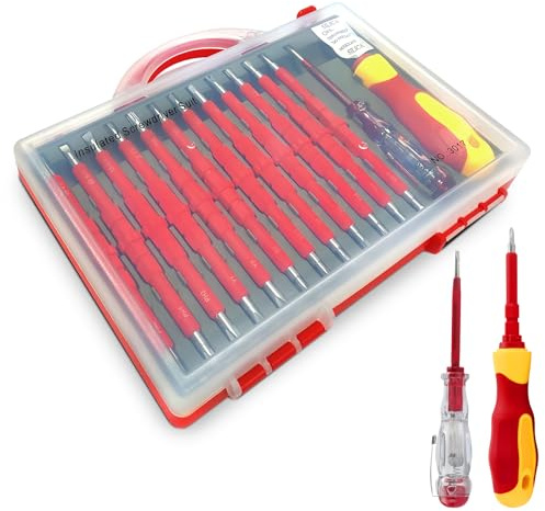 LEKEFETO Juego de destornilladores 26 en 1 aislado con caja de almacenamiento, destornillador magnético, destornillador electricista para reparaciones de bricolaje