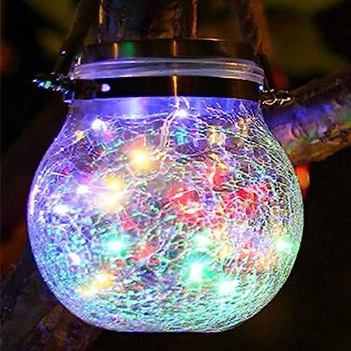 Lampes solaires à suspendre étanches – Boule décorative en verre craquelé pour jardin, terrasse et décoration de vacances