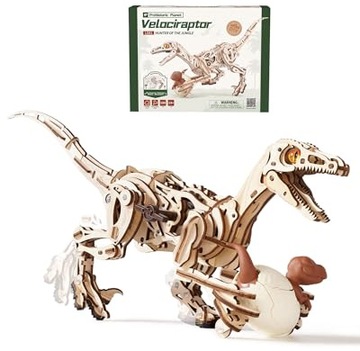 ROBOTIME 3D Holzpuzzle Dinosaurier Bausatz – Velociraptor Modell zum Selberbauen, Mechanisches Konstruktionsset für Erwachsene & Jugendliche, STEM Bastelset Geschenk, LD01