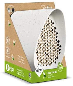Elho Essential Bee Hotel 18cm - Insektenhotel für Bienen - 100% recyceltes Plastik - L18 x B21.1 x H23 cm - Grau/Faseriges Grau