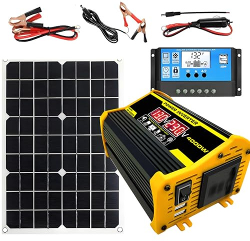 levigationlu Kit De Panel Solar De 400W con Inversor, Panel Solar De 18W Y Controlador De 30A, Kit Completo para Solar Fuera De La Red, Placas Solares para Casa Kit Completo Black-220V