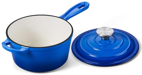 Onader 1 Quart Saucepan, Enameled Cast Iron Sauce Pan Pot, Small Kitchen Pot for Cooking with Lid, Enamel Dutch Oven Nonstick – Deep Blue