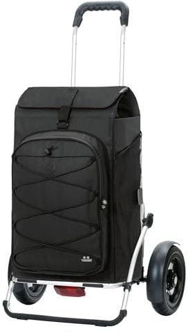 ANDERSEN Einkaufstrolley - Royal Sh. Plus Fado 3.0 schwarz | Fahrradanhänger, Luftbereifung, aus Alu, bis 50 kg - Tasche großes Volumen, Thermofach, Regencape, 74 L