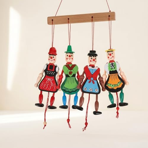 Confezione da 4 Marionette Marionette, in Legno Colorato per Bambini con Arti Mobili, Bambole in Legno Fatte a Mano per Giochi Fantasiosi, Decorazioni per Interni
