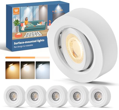 wowatt 6er Set Deckenspots Weiß, Dimmbar LED Aufbauspot Schwenkbar 30° | 30mm x 92mm, 230 V, Warmweiß 3000K/Neutralweiß 4000K/Kaltweiß 6000K, 5.5W, 550LM, Rund, Spots Deckenleuchte Aufputz
