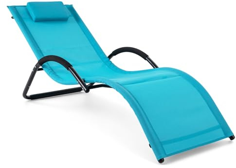 COSTWAY Saunaliege, Bäderliege wetterfest, Sonnenliege mit Kopfkissen | Gartenliege bis 160 kg belastbar, Relaxliege für Garten, Balkon, Terrasse, Blau