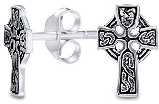 Religiöse alte Unisex keltische Knoten Irischer Templer Ritter Kreuz Kleine Ohrstecker Für Frauen Männer Teenager oxidiert .925 Sterling Silber