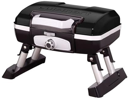 Cuisinart Petite Gourmet Portable Gas Grill, Compact & Lightweight Tabletop Small Grill for BBQs, Camping, Tailgates & Small Spaces, 5,500 BTU Burner Folding with Carry Handles, Black