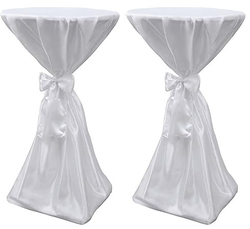 vidaXL 2 x Tischhusse Stehtischhusse weiß 60 cm mit Schleifenband