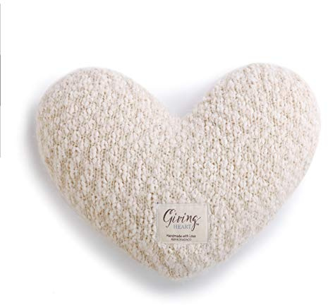 DEMDACO Cream Heart Shaped 10 x 11 inch Plush Polyester Decorative Throw Giving Pillow