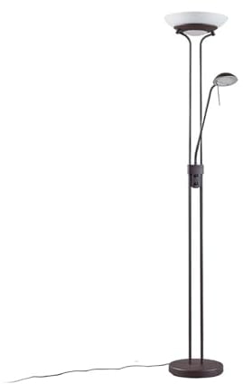 Lindby LED Stehlampe 'Yveta' dimmbar (Landhaus, Vintage, Rustikal) in Braun aus Glas u.a. für Wohnzimmer & Esszimmer (1 flammig,) - Wohnzimmerlampe, Stehleuchte, Floor Lamp, Deckenfluter