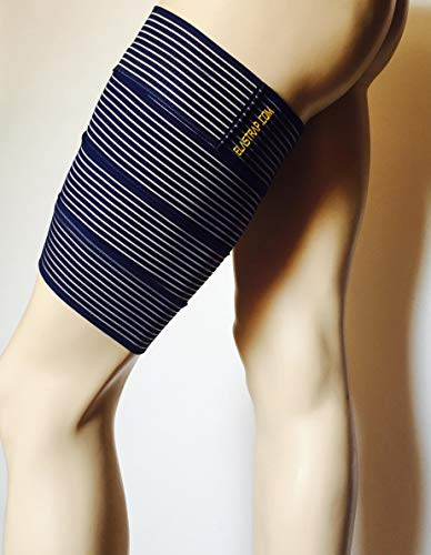Bande Bandage de Maintien Cuisse Strapping élastique à scratch - Support Orthèse Attelle Manchon Cuisse Cuissard Cuissiere - Protection Compression Contention - (Bleu 180x7,5cm)